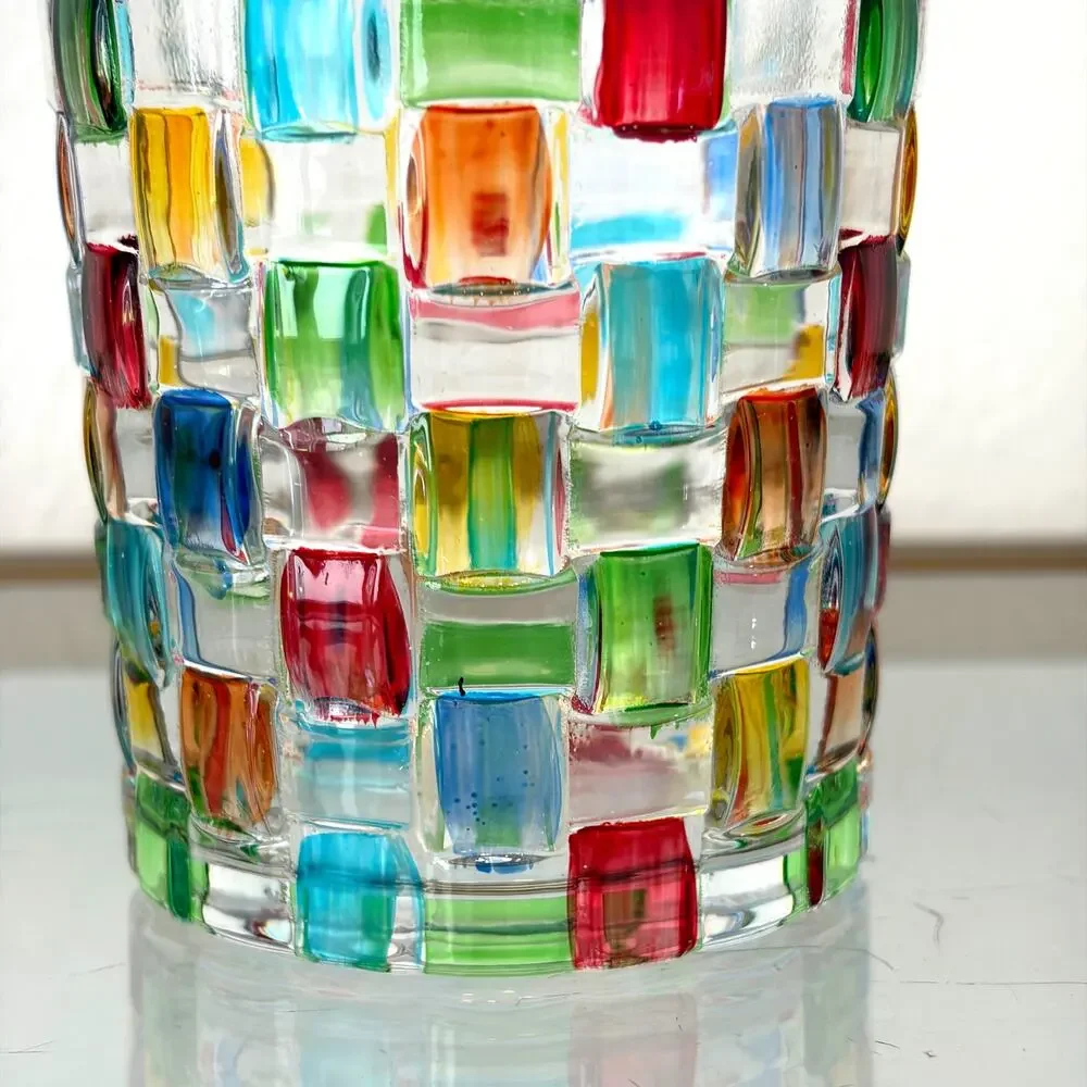 NEW Hand Painted Italian Crystal Whiskey Glasses 2pc 10oz Colorful Mosaic